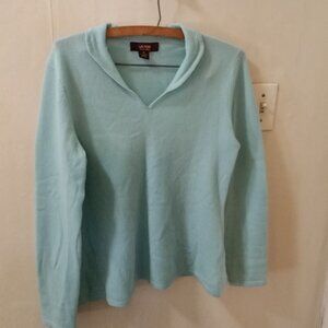 Victor Alfaro Cashmere Polo Collar Long Sleeve Knit Sweater turquoise Sz M
